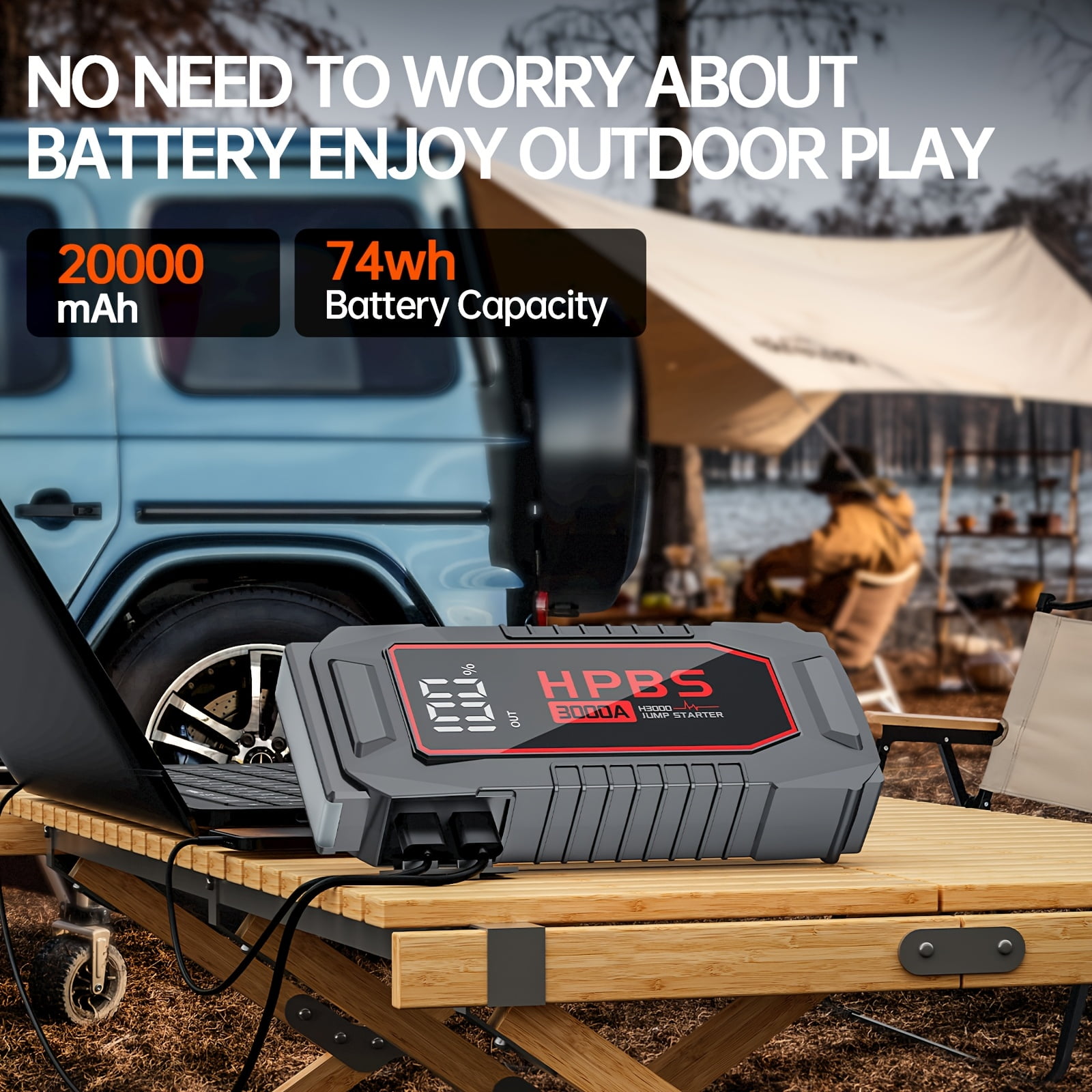 Portable 3000A Peak Car Jump Starter for 12V Dead Batteries, 20000mAh Power Bank with LED Display, Flashlight for Gas/Diesel Engines, Practical Gift