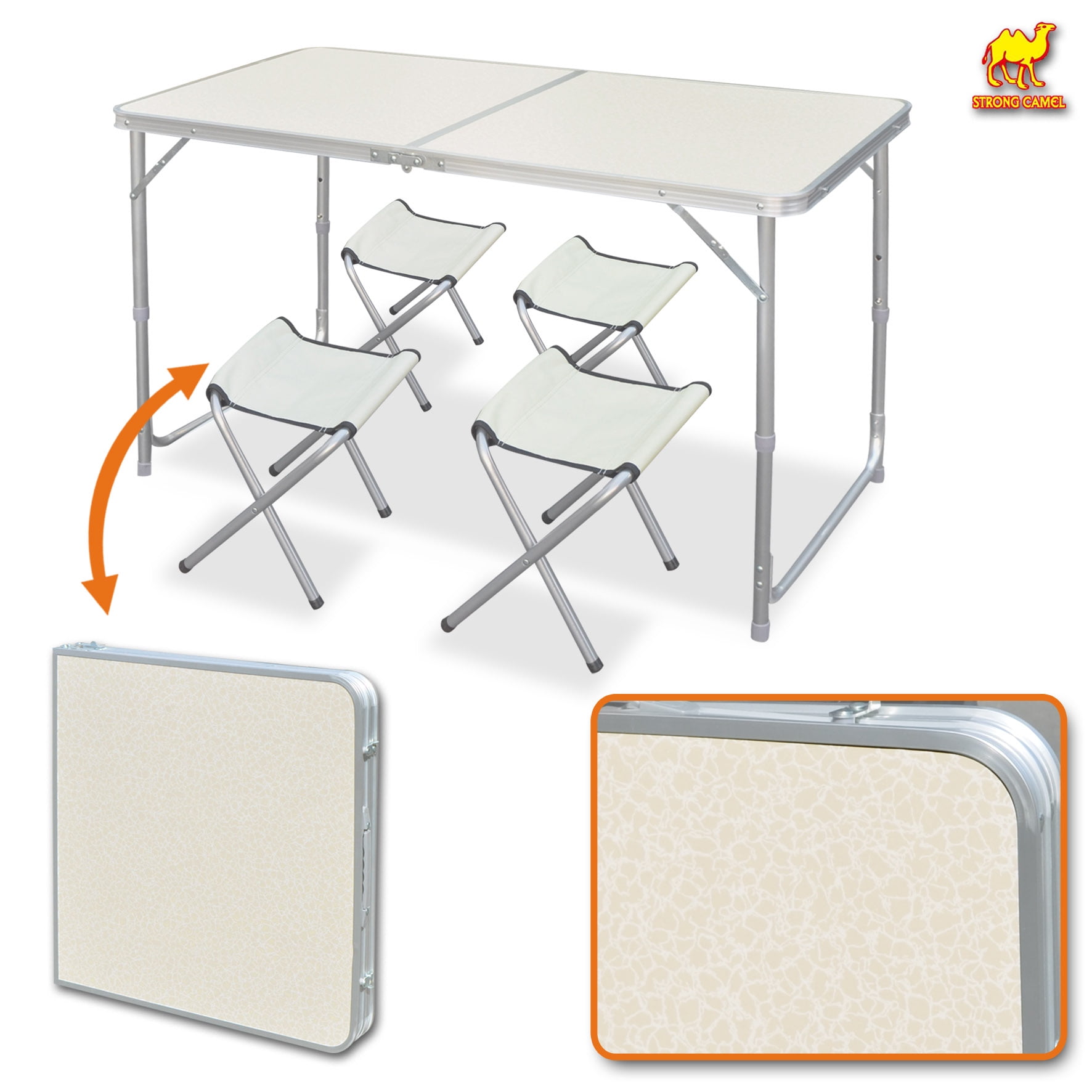 Strong Camel Folding Camping Table Height Adjustable Outdoor Picnic Table With 4 Chairs