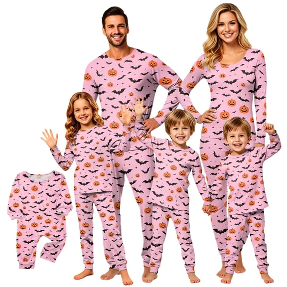 Family Halloween Pajama Set Long Sleeve Crew Neck, Soft Halloween Family Pajamas with Witch Hat Print, Spooky Matching Halloween Pajamas for Ki’ds Adults