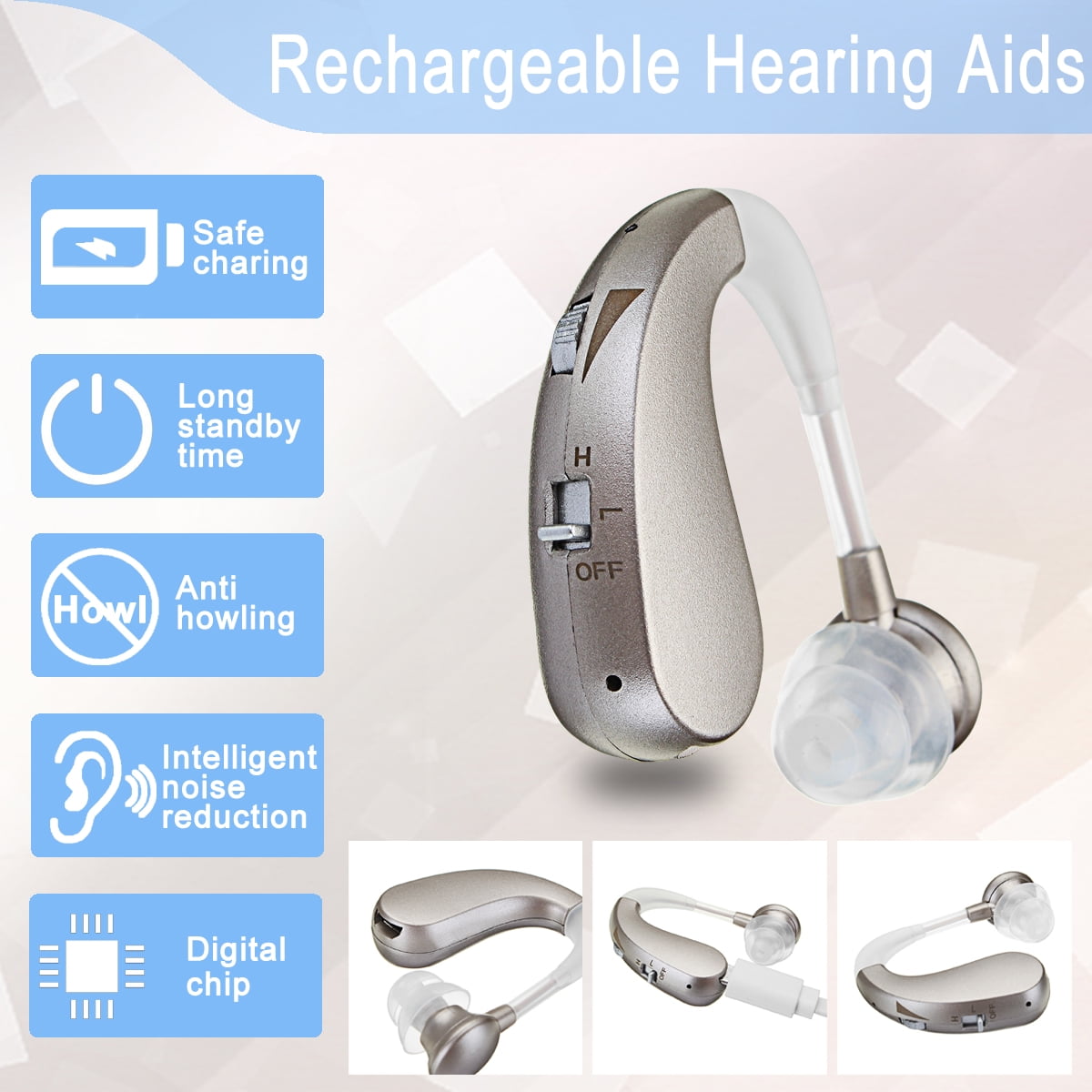 Rechargeable Hearing Aids Acousticon Amplifier Audiphone Aid Behind Ear