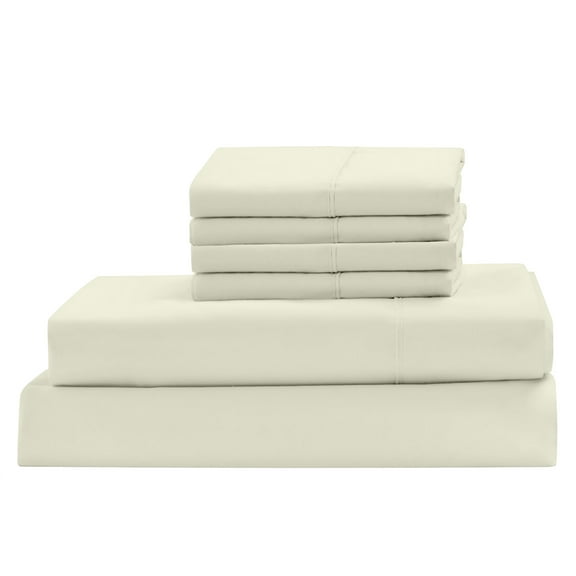Real 600 Thread Count, 100% Egyptian Cotton Sheet Set [6 PC- 1 Fitted, 1 Flat, 4 Pillowcases] [Twin Size, Ivory Color] Bedsheet Sets, Fit EXTRA DEEP 25" Deep Pocket