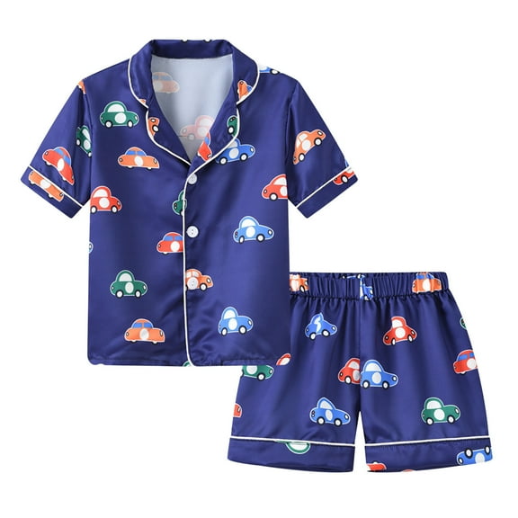 Zanarzt Toddler Girl Pajamas Toddler Girls Floral Silk Pajamas Short Sleeve Button Up Top Shorts Summer 2PC Flowers Satin Pajamas Set Blue,2-3 Years