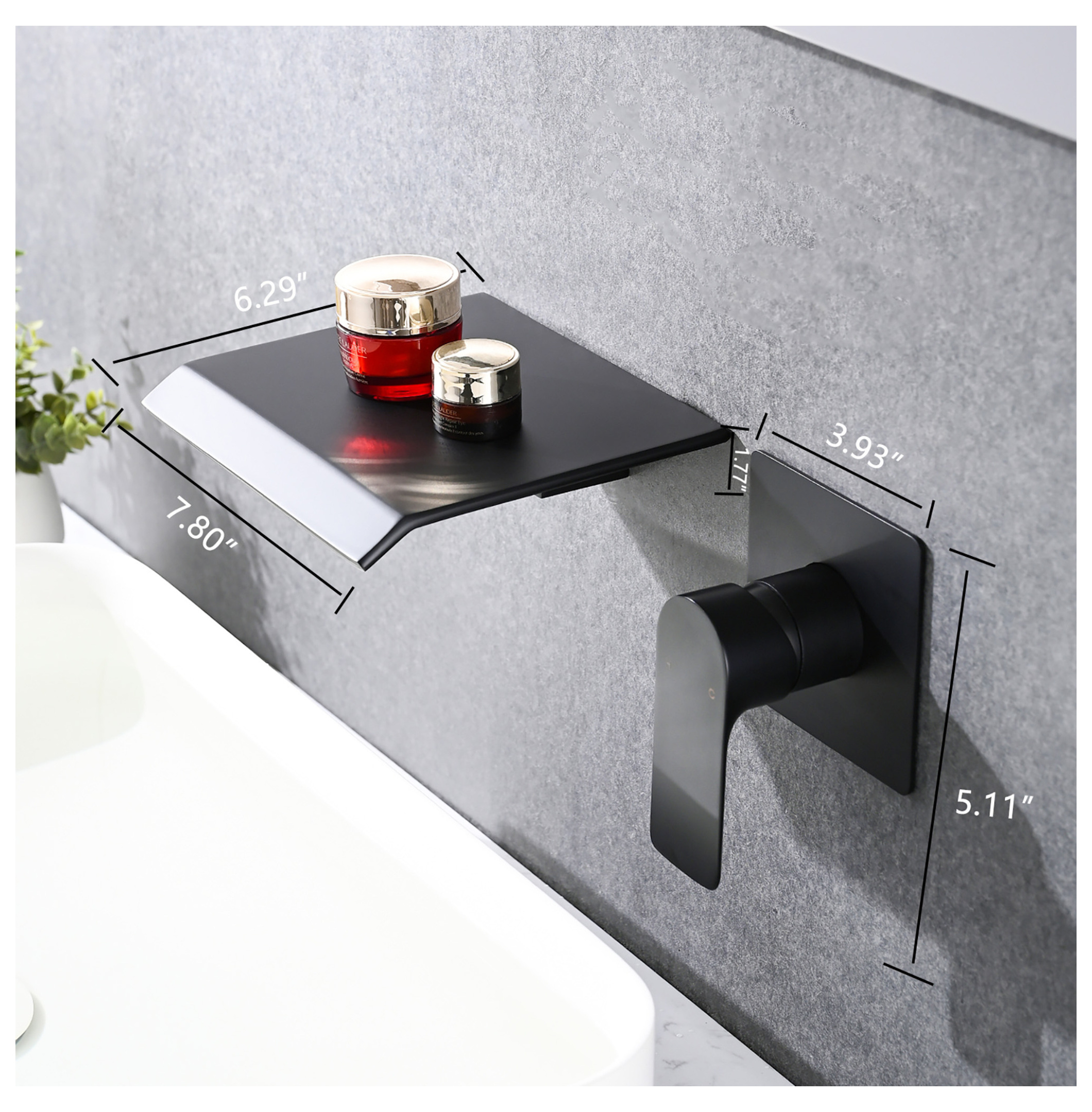Matte Black Wall Mount Bathtub Faucet - Single Handle Modern Waterfall Tub Spout with Rough-in - Stainless Steel Bathroom Sink Faucet