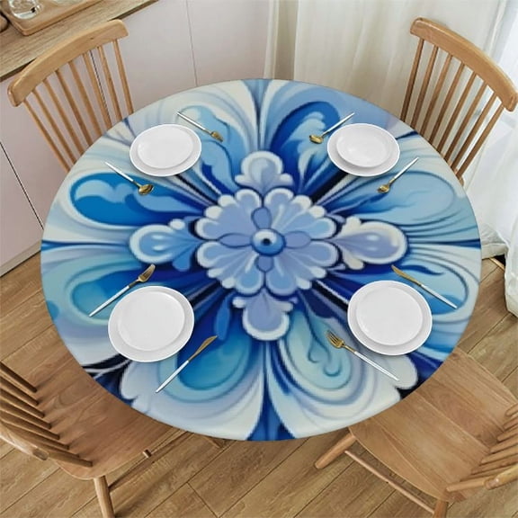 BANET Round Fitted Tablecloth Ethnic Mandala Outdoor Tablecloth Waterproof Table Cloth Zippered Tablecloth Round Elastic Table Cover for Patio 31"-35