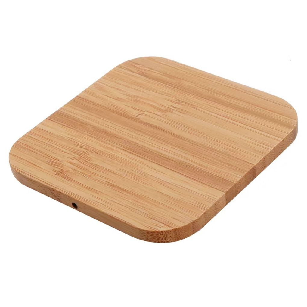 maskred Qi Certified Fast Square Bamboo Wireless Charger Wood Pad Compatible for