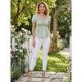 thumbnail image 4 of DARING DIVA Women's Puff Sleeve Floral Sweetheart Neck Ruffle Peplum Top S Light Green, 4 of 6