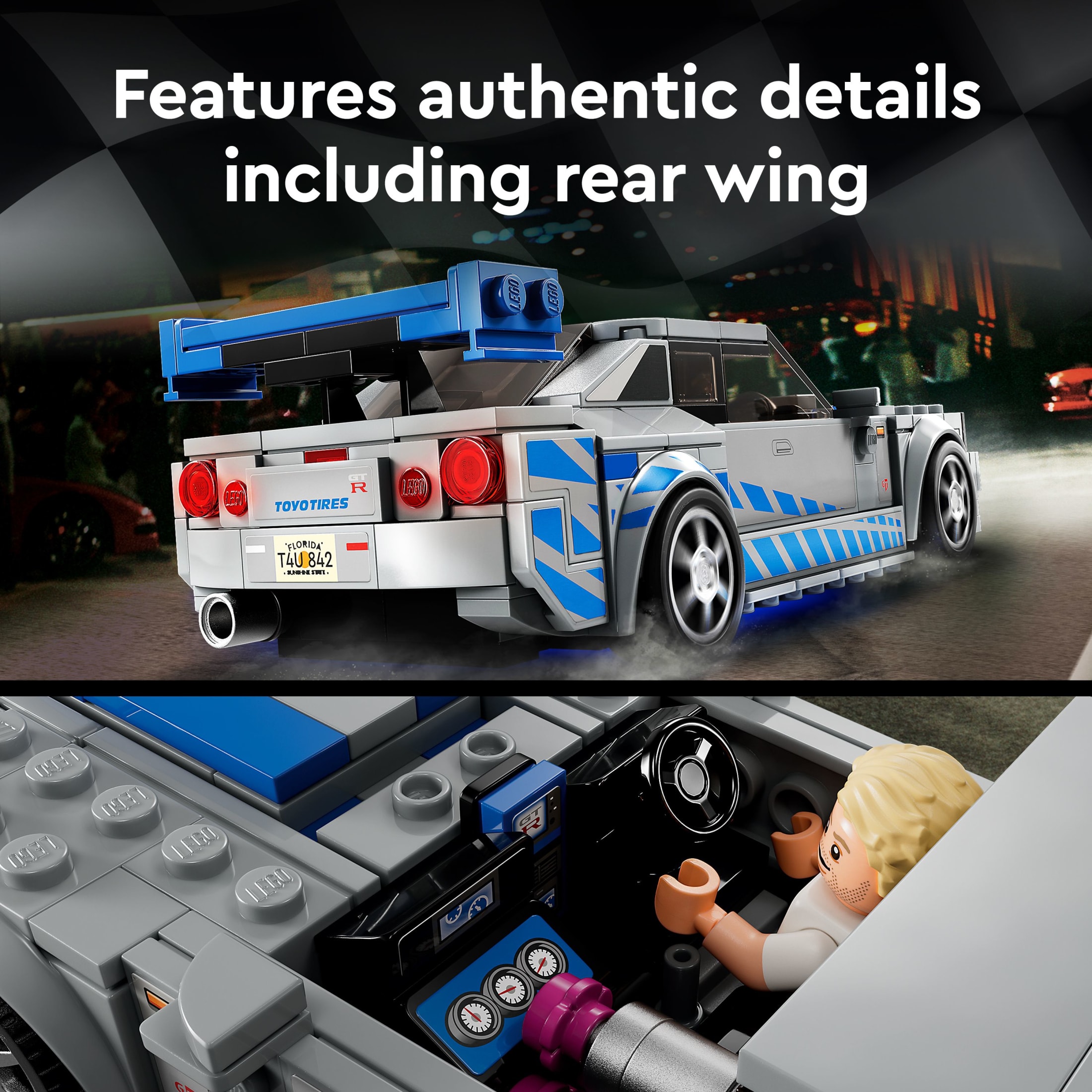 LEGO Speed Champions 2 Fast 2 Furious Nissan Skyline GT-R (R34) 76917 Auto de Juguete de Carreras, Set de Construcción Coleccionable con Minifigura de Piloto, Set 2023 para Niños 5