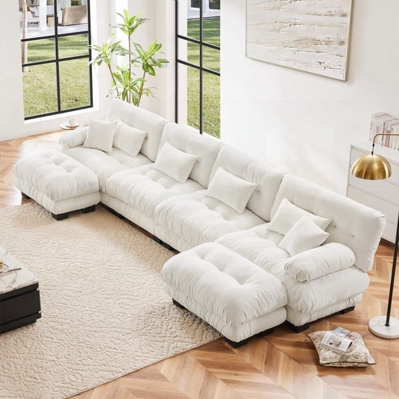 Free Combination Modular Sofa | 4-Seater Chenille White Cloud Couch
