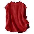 thumbnail image 4 of Débardeur Uni pour Femme, Chemise Boutonnée Sans Manches Oversize, Blouse Décontractée à Encolure Plissée, Haut d'Été à Coupe Ample Col Rond, Débardeur d'Été Oversize, Haut à Encolure Plissée Rouge m, 4 of 8