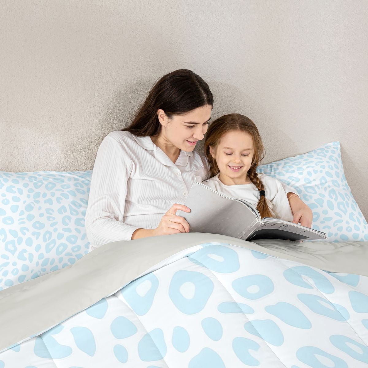 Erosebridal Kids Leopard Printed Queen Comforter Set, Blue Cheetah Print Bedding Comforter Set, Grey Reverisble, 3 Pieces