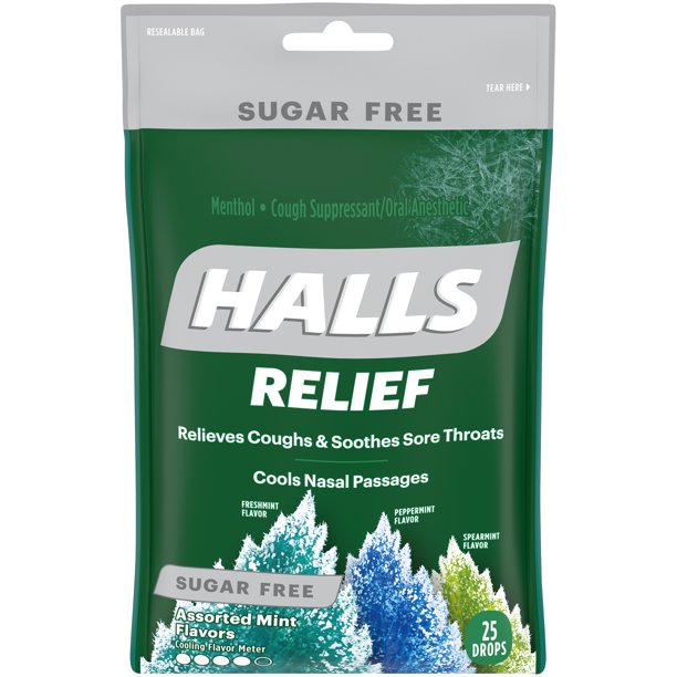 Halls Relief Assorted Mint Sugar Free Cough Drops 25 ct Bag Walmart
