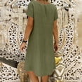 thumbnail image 3 of Women's V Neck Solid Color Linen Short Sleeve Midi Dress For Summer & Fall Summer Midi Dress Maxi Dress Petite Length Maxi Summer Dress for Women Floral Dress Summer Ruffle Dresses for Women Cut Loose, 3 of 6