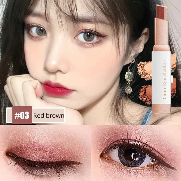 Heallor-sombra de ojos 2 en 1, palo de terciopelo degradado de doble Color, maquillaje profesional de ojos perezosos, resistente al agua, brillo duradero, metálico E
