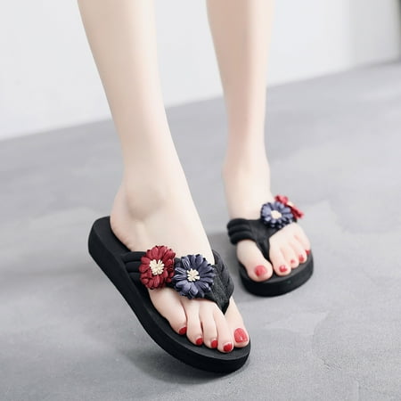 

STEADY Women s Ladies Summer Flowers Home Beach Shoes Sandals Flip Flops Slippers Blue / 37