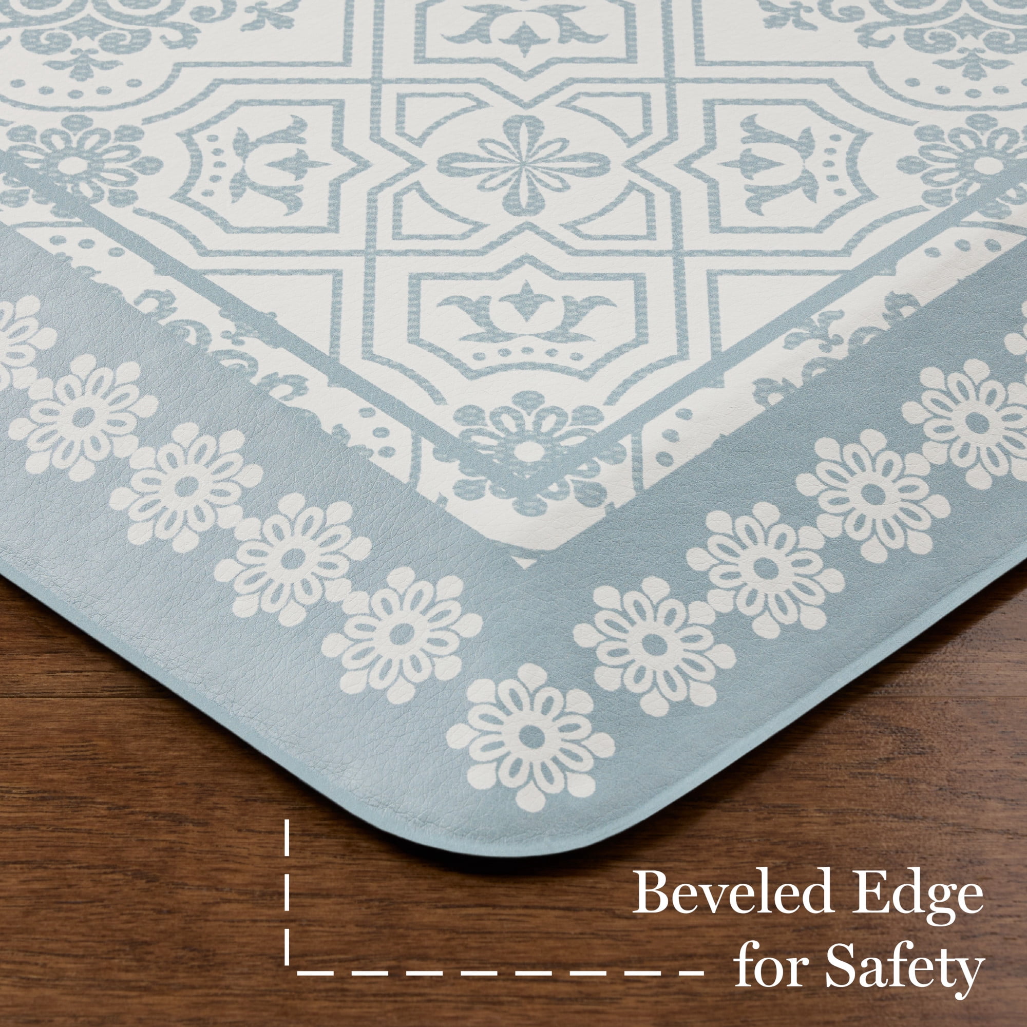 MARTHA STEWART Comfort Anti Fatigue Strie Medallion Tile Kitchen Mat, Comfort Standing Mat, Non-Slip Backing, Safe Beveled Edge, Grey, 19.6"x39"