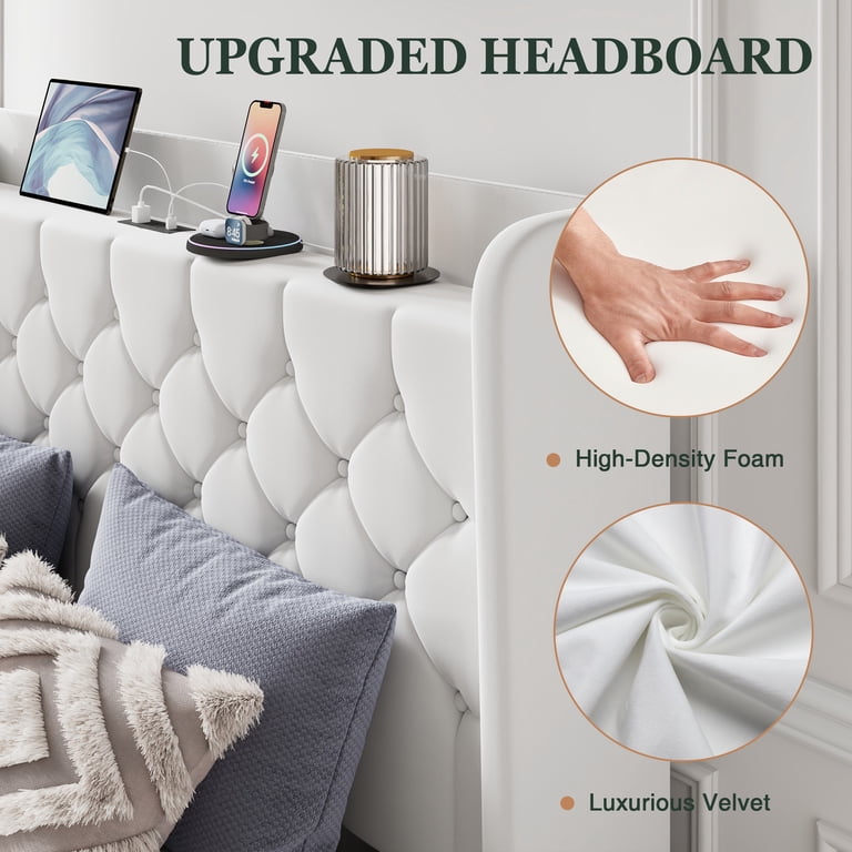Amolife Queen Bed, Wingback Headboard Charging Hub photo 8