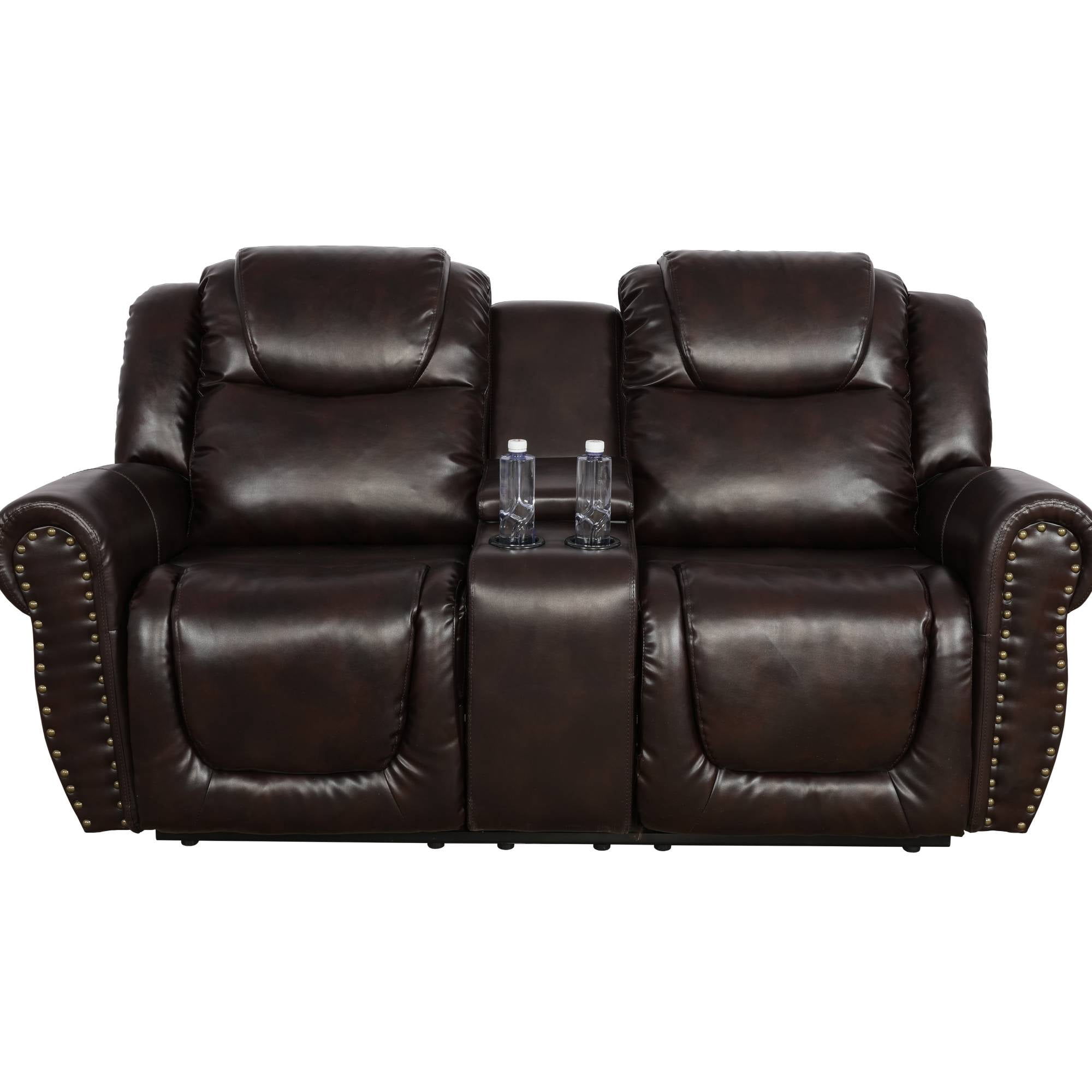 Manual Leather Recliner Loveseat Chair Reclining Sofa Chair, Home Theater Seating for Living Room, Espresso