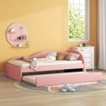 thumbnail image 3 of Euroco Twin Size PU Upholstery Daybed, Tufted Sofa Bed with Trundle for Kids Teens Bedroom, Pink, 3 of 14