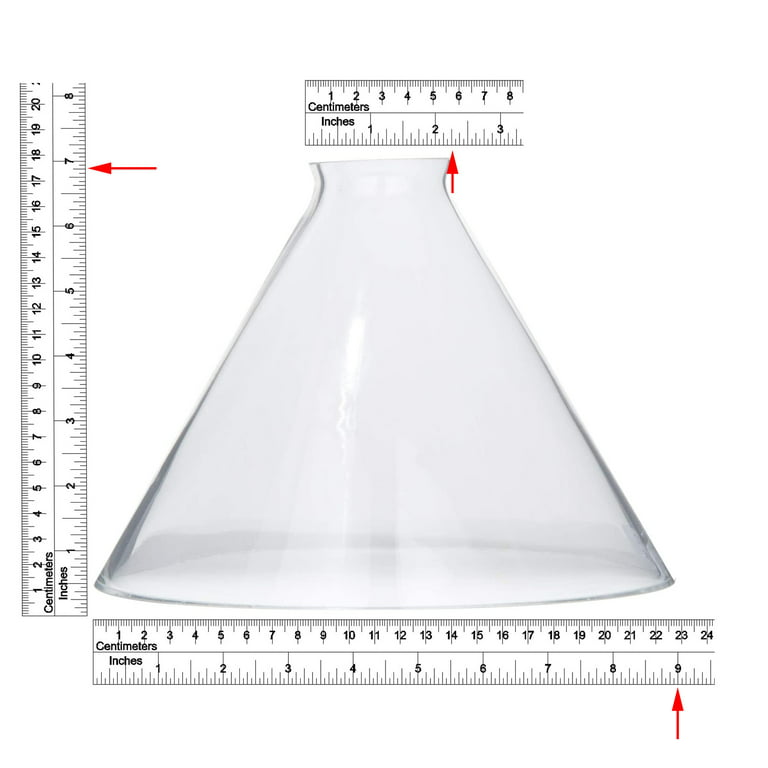 B&P Lamp® Clear Glass Deep Cone Shade with 9 Inch Bottom Diameter and 2 1/4  Inch Top Lipped Fitter 