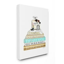 Stupell Industries Gold And Blue Perfume Bookstack Glam Fashion Design Canvas Wall Art by Amanda Greenwood