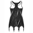 thumbnail image 4 of Doomiva Women's Faux Leather Bodycon Mini Dress Zipper Front Open Chest Tank Dress with Garter Clips Black XL, 4 of 7