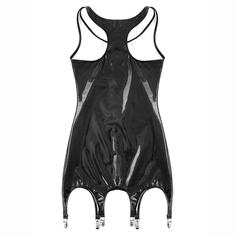 Doomiva Women's Faux Leather Bodycon Mini Dress Zipper Front Open Chest Tank Dress with Garter Clips Black S - Walmart.com Doomiva Women's Faux Leather Bodycon Mini Dress Zipper Front Open Chest Tank Dress with Garter Clips Black S - Walmart.com