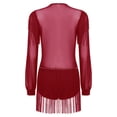 thumbnail image 4 of Hansber Women's Long Sleeve Tassels Latin Dance Dress Fringe Leotard Shiny Rhinestones Tango Jazz Dancewear Burgundy XXL, 4 of 5