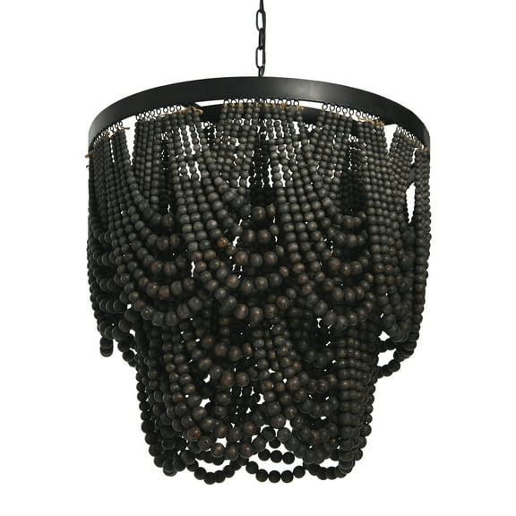 Creative Co-Op 2-Tier Draped Wood Bead Chandelier, Black