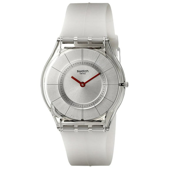 Swatch SFM129 Women's Classic Skin Ghost Grey Dial Transparent Grey Silicone Strap Watch