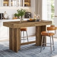 thumbnail image 6 of Finmind 55" Kitchen Island, Farmhouse Wooden Stationary Island Table with Large Worktop & Leg Room, for Meal Prep, Dining, Rustic Brown, 6 of 8