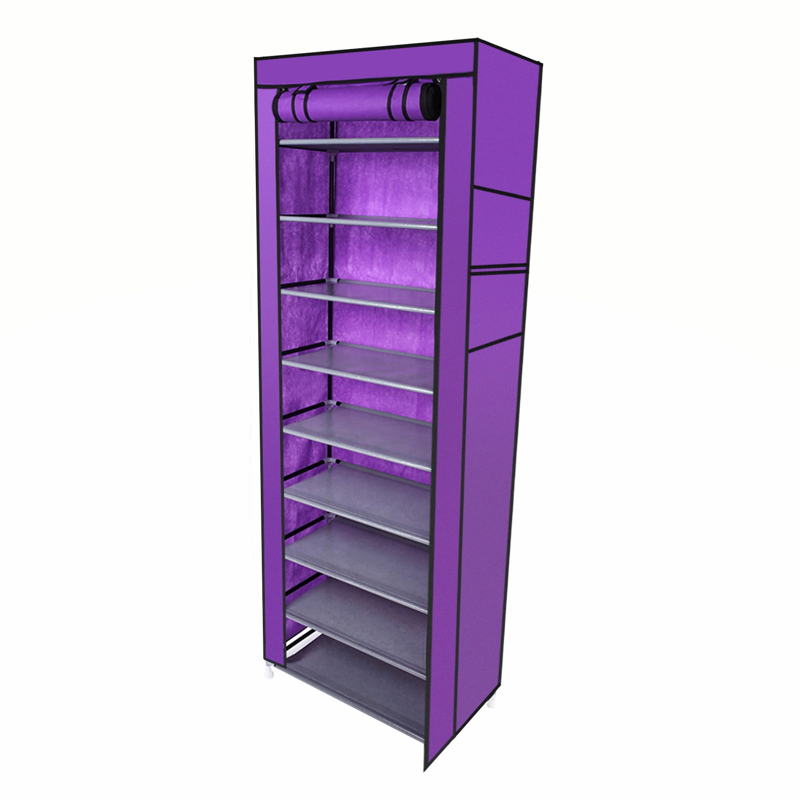 Shoes Rack with Cover, paproos 10 Tier Shoes Organizer, Fabric Sneaker Rack with Dustproof Nonwoven Fabric Cover, Room-saving Shoe Storage Cabinet for Entryway, Free Standing Tall Shoe Holder, Purple