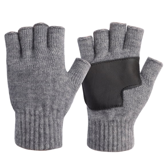 Maylisacc Unisex Half Finger Winter Gloves for Men and Women Fingerless Mittens Elastic Cuff Thermal Soft Wool Lining Gray