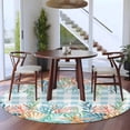 thumbnail image 3 of Nautical Coastal Round Area Rug 5Ft Washable Circle Rugs for Living Room Bedroom, Summer Beach Shell Coral Seaweed Blue Plaid Non-Slip Carpet Floor Mats Indoor Outdoor Carpet Runner Home Decor, 3 of 8