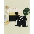 thumbnail image 2 of Biekopu 2Pcs Baby Boy Summer Outfits Short Sleeve Striped Print Tops + Pocket Shorts Set Toddler Clothes, 2 of 9