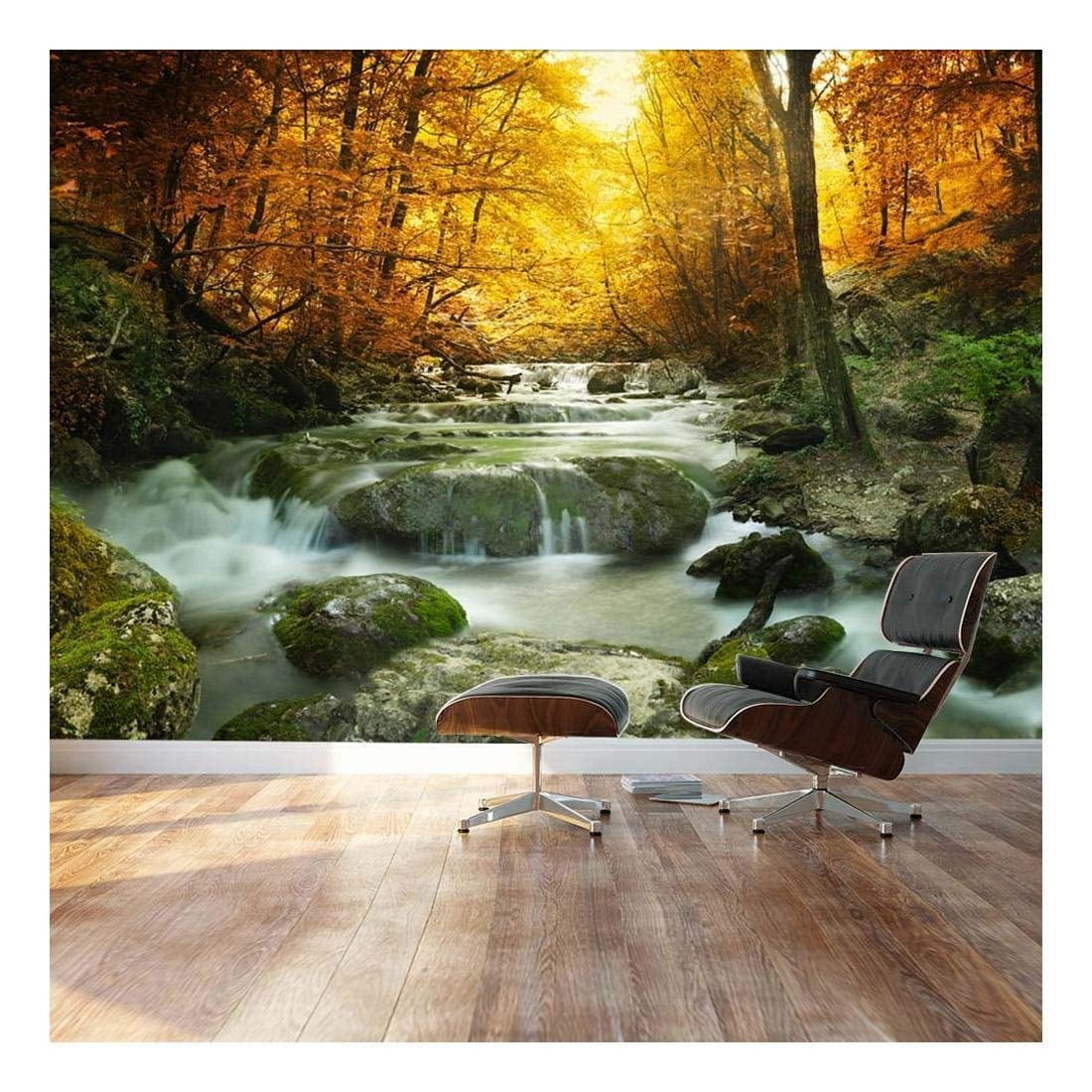 mural waterfall forest landscape decor serene removable golden sticker leaves wall26 66x96 inches dialog walmart
