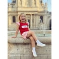 thumbnail image 4 of BemeyourBBs Toddler Baby Girl Summer Clothes Baseball Outfit Baseball Bow Embroidered Ruffled Trim Flying Sleeve T Shirt Tops and Ruffle Plaid Shorts 2 Pcs Set, 4 of 9