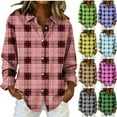 thumbnail image 3 of Fmbrln Womens Plaid Shirts Button Long Sleeve Turndown Collar Shirts Fashion Casual Lightweight Blouse Tops, 3 of 4