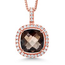 Gem Stone King 18K Rose Gold Plated Silver Pendant with Chain Smoky Quartz Moissanite (10.85 Cttw)