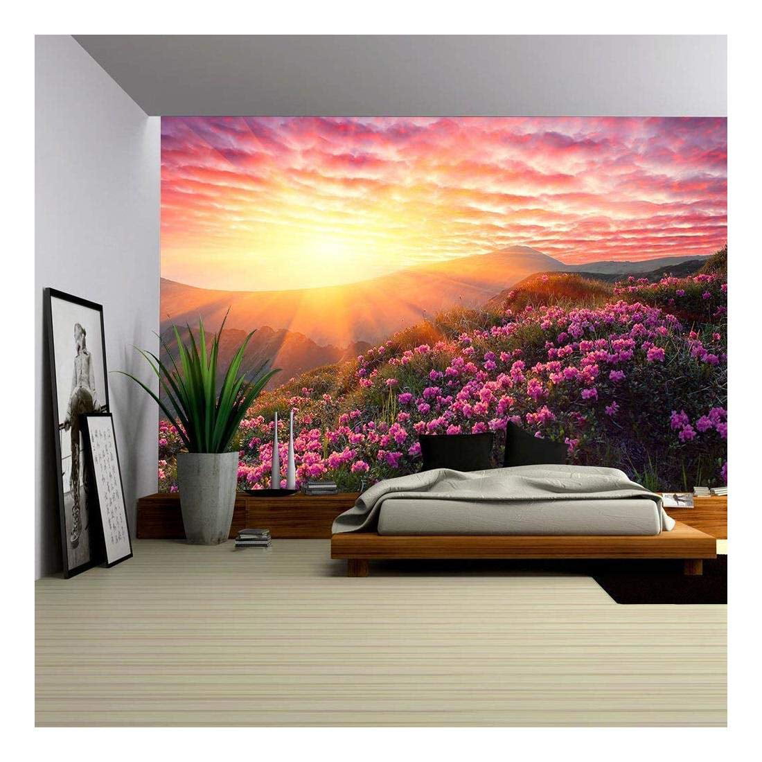Modern 3D Beautiful Landscape of White Tulip at Middle of Spring Sunny Garden Wallpaper Stick and Peel Wall Stickers Removable Wall Paper Mural for Living Room Bedroom TV Background Wall
