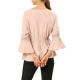 thumbnail image 4 of INSPIRE CHIC Women's V Neck Crochet Lace Bell Sleeves Peplum Blouse Tops M Pink, 4 of 7