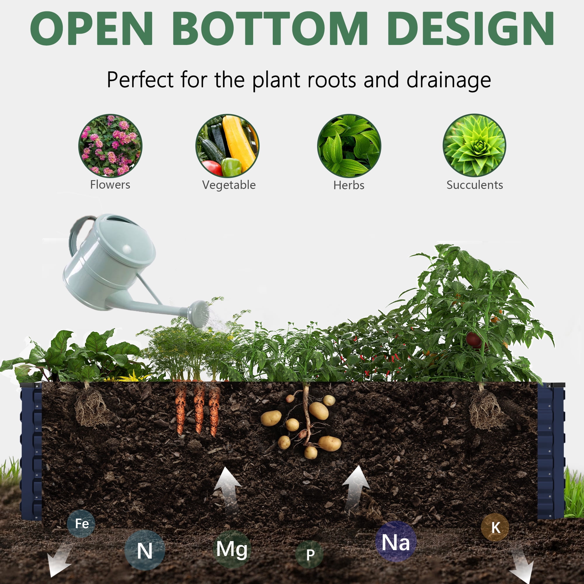 FOOWIN 2 Pack 8x4x2ft Outdoor Metal Raised Garden Bed,Planter Box for Vegetables,Flowers,Herbs w/478 Gallon Capacity, Blue