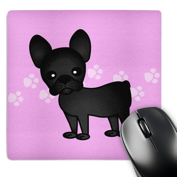3dRose, Cute Black Brindle French Bulldog Pink with Pawprints, MousePad