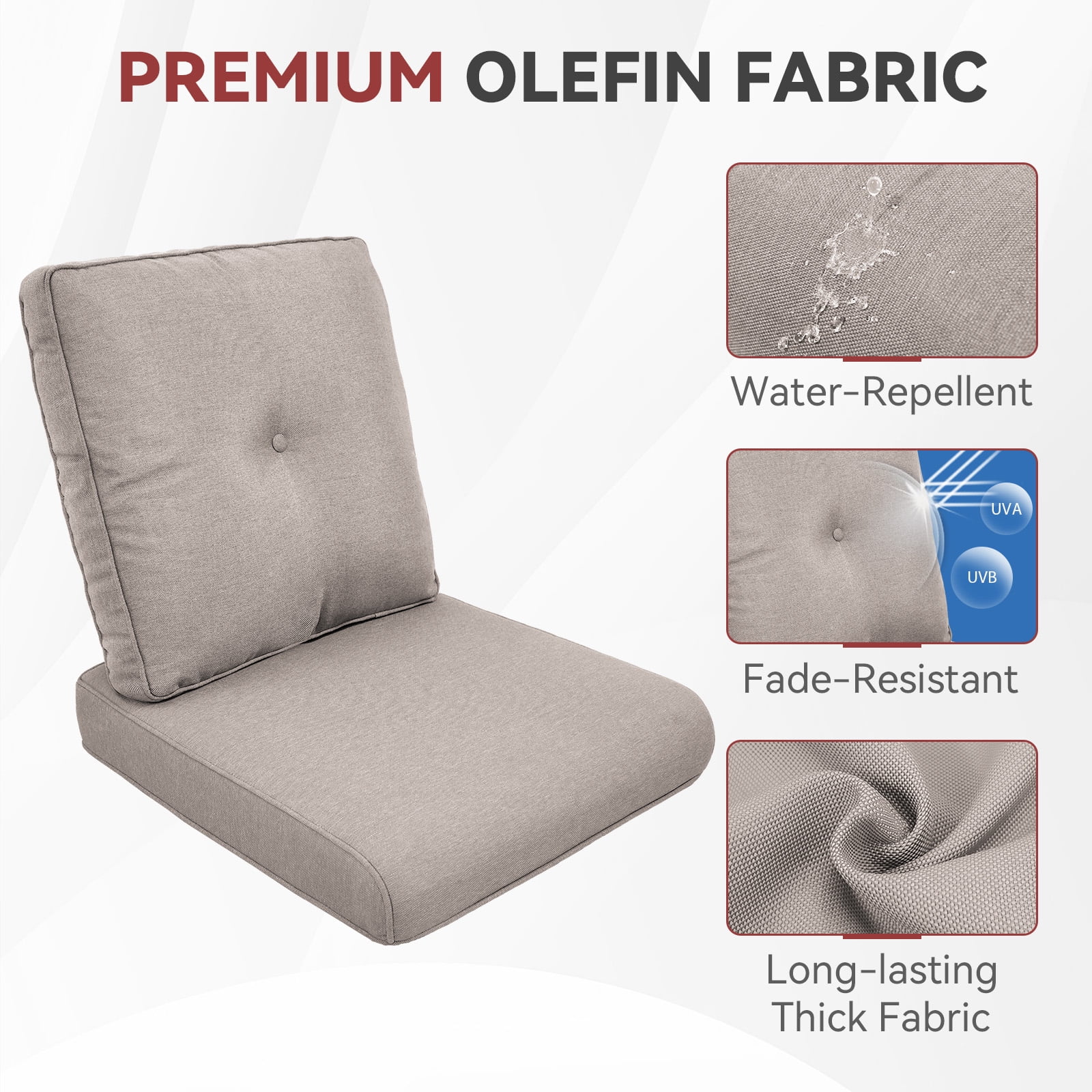 Planntonneo Outdoor Wicker Furniture Cushion Set, 25 x 22 x 4 Deep Seat Patio Chair Cushions, Beige, 3 Sets
