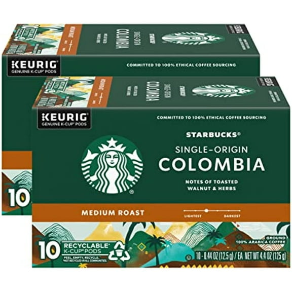 Starbucks Coffee K-Cup Pods, Single-Origin Colombia Coffee, Medium Roast, 100% Arabica Coffee, Keurig Genuine K-Cup Pods, 10 Ct K-Cups/Box (Pack Of 2 Boxes)