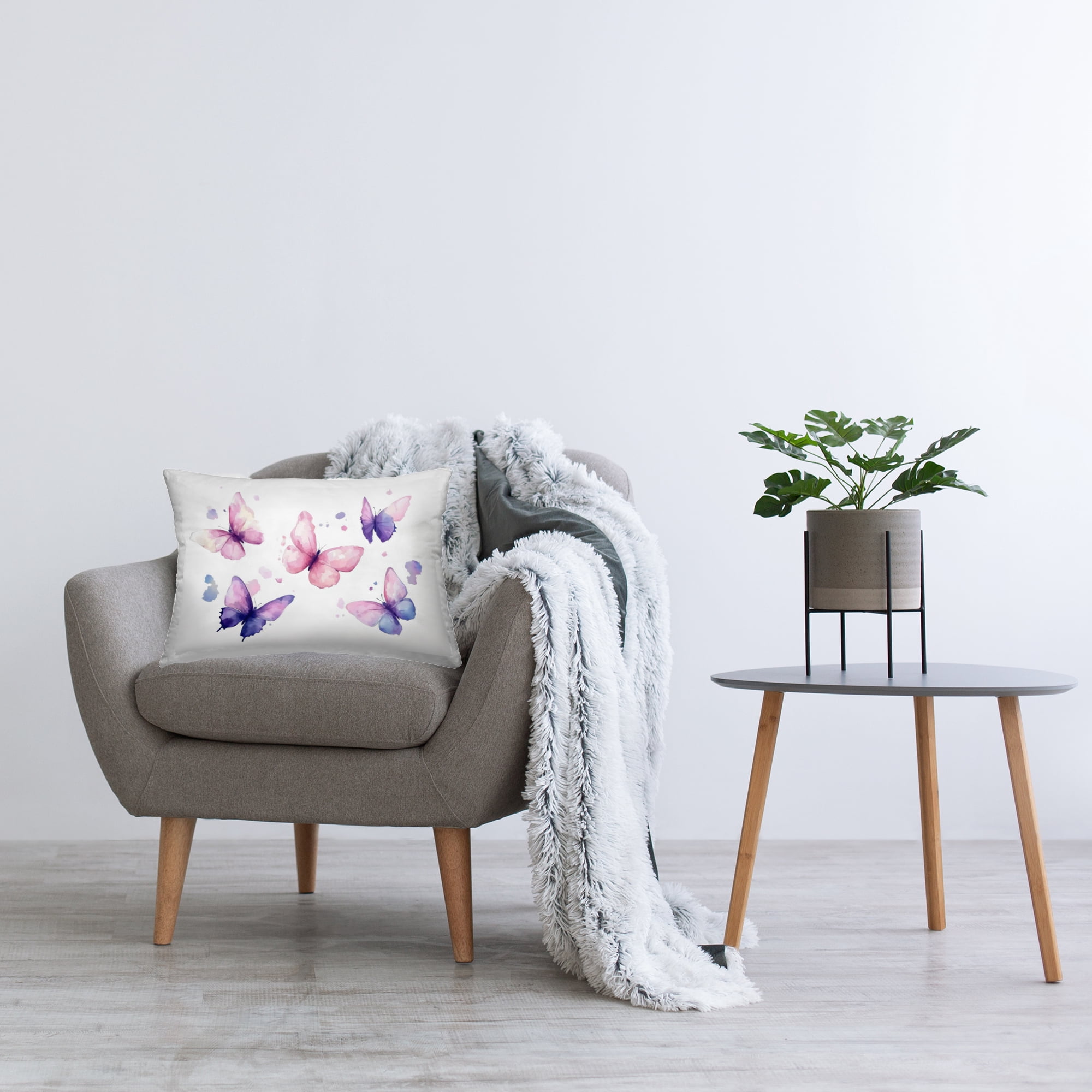 Stupell Industries Blue and Pink Butterflies Decorative Printed Throw Pillow, design by Creative Studio