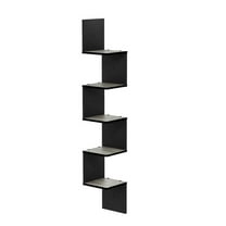 FR16123GYW-BK 5 Tier Wall Mount Floating Corner Square Shelf, French Oak Grey & Black