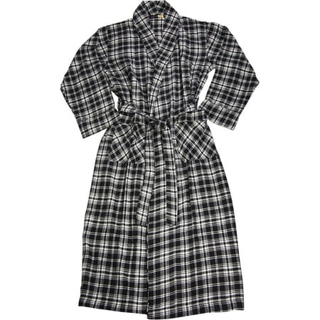 Mens Flannel Robe - Norty Mens Soft Brushed Preshrunk Cotton Flannel Shawl Collar Bathrobe - 8 Prints, 40812 Black/White Plaid / X-Large