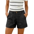 thumbnail image 2 of UDAUDU Linen Shorts for Women Summer Button Down Casual High Waist Bermuda Shorts Wide Leg Pleated Comfortable Dress Short with Pockets Black L, 2 of 7