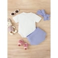 thumbnail image 3 of Faithtur Baby Girls Shorts Set, Short Sleeve Letters Bunny Print Romper Elastic Waist Shorts with Hairband, 3 of 9