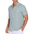 thumbnail image 3 of QDG Mens Casual Button Down Shirts Short Sleeve Summer Beach Shirts Crochet Guayabera Shirts Hollow Out Tops Light Blue XL, 3 of 10